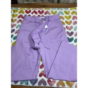 LOFT High Waisted Wide Leg Belted Cargo Pants Lilac Purple Size 6